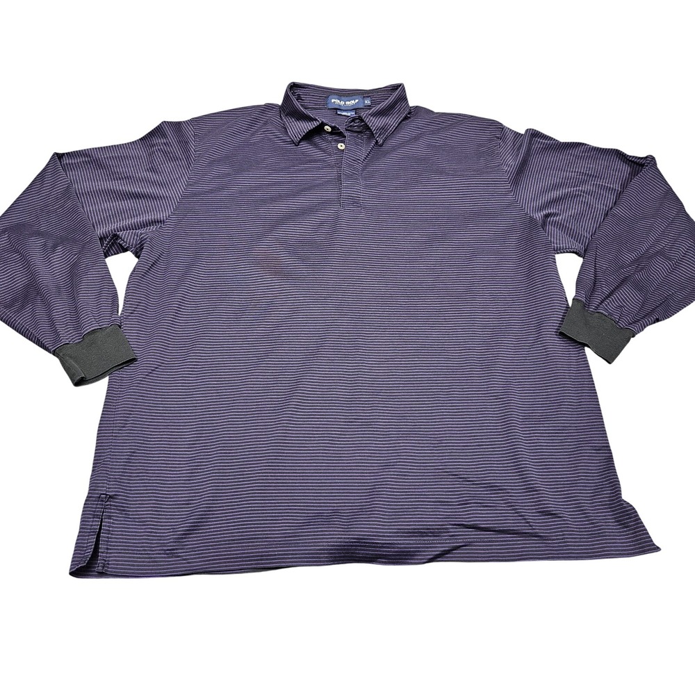 Polo Golf Ralph Lauren Shirt Mens XL Purple Striped Pima Long Sleeve Old Money